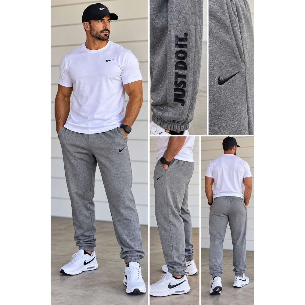 A- 75- Nike Therma-FIT Gray Just Do It Zipper Ankle Sweatpants XL 839348-032